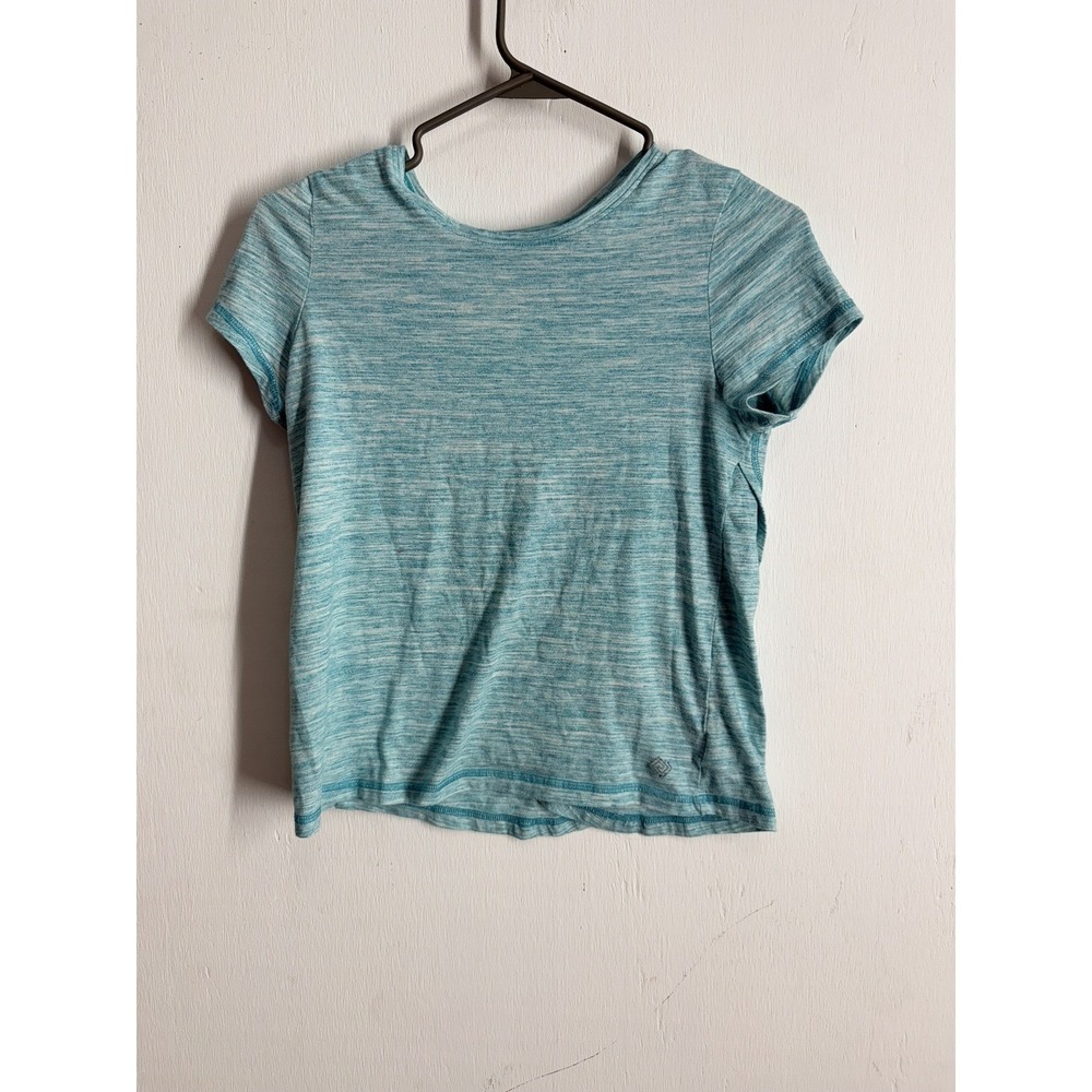Zelos Womens XL Turquoise Space Dye Activewear Top Crossover Tulip Back Tee